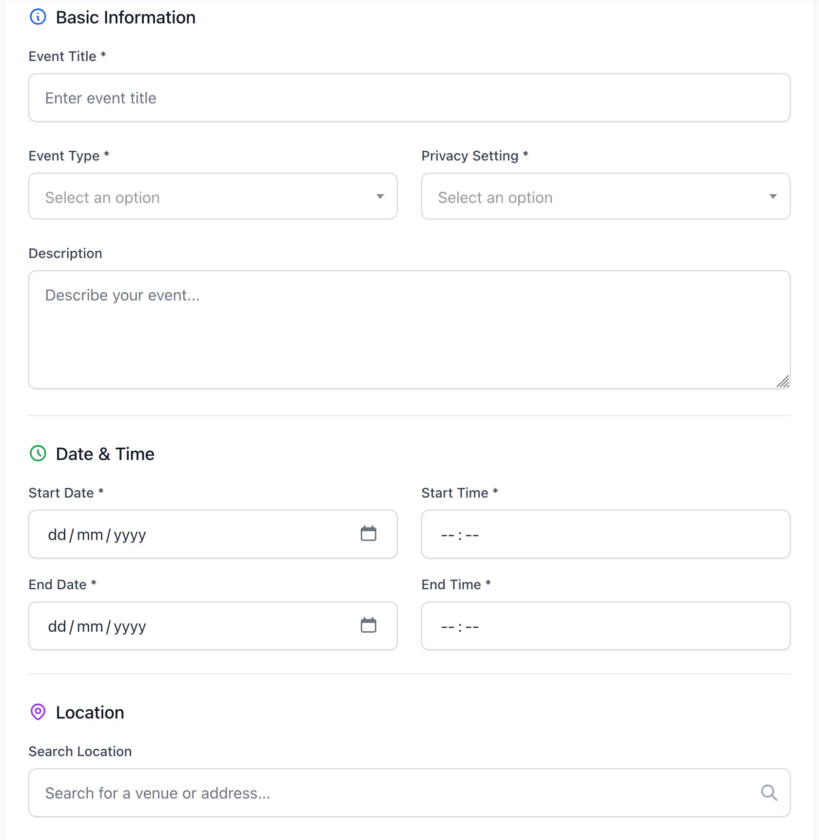 DigiCard create event form